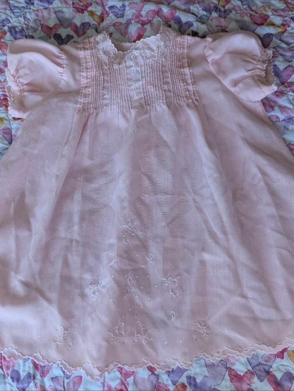 Vintage 3 Month Size Pale Pink Embroidered Baby Dress